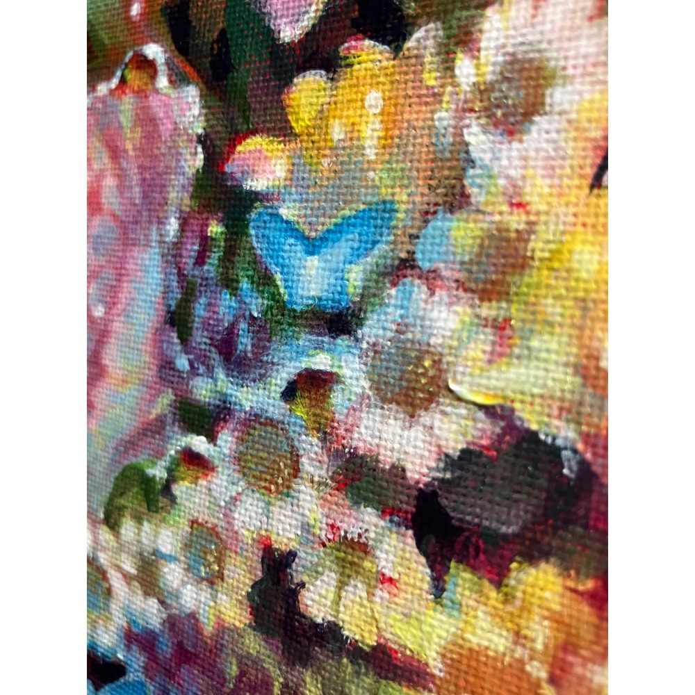 Artettina Original Floral Butterfly painting round art flower surreal Bouquet US - Picture 7 of 8